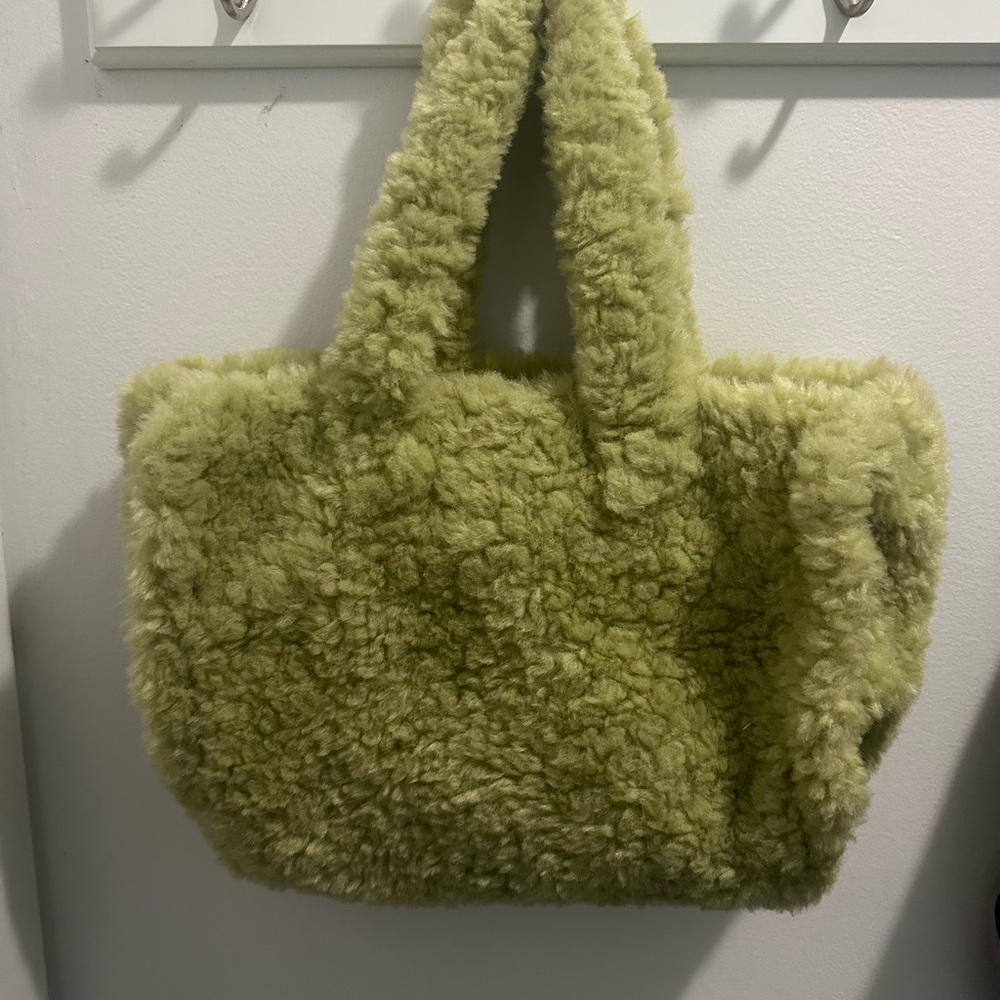 Green Faux Fur Tote Bag